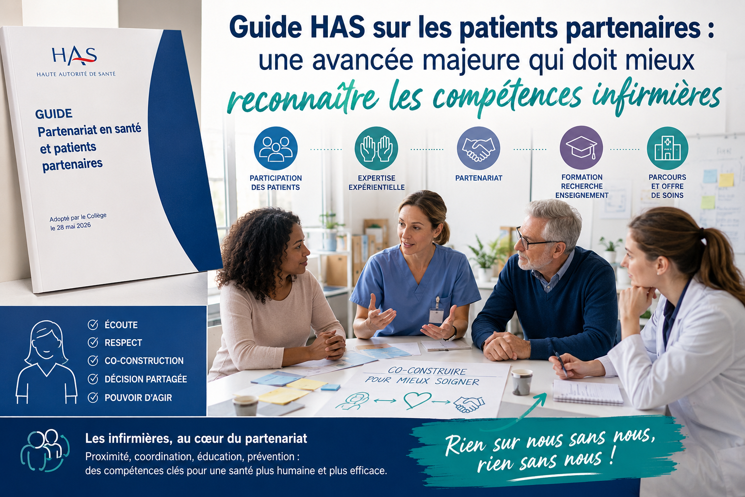 Guide HAS sur les patients partenaires&nbsp;: une avancée majeure qui doit mieux reconnaître les compétences infirmières